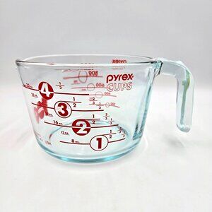 Pyrex 100 Year 4 Cup 32oz Clear Glass Measuring Cup Red Letters Read